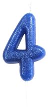Picture of AGE 4 BLUE GLITTER NUMERAL MOULDED PICK CANDLE 7CM